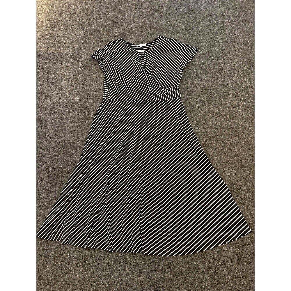 Studio One New York Black White Striped Long Overall Dress Short Sleeve 14